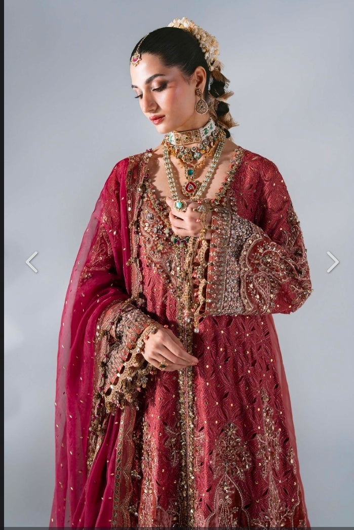 Deep Salmon Pink BD-3108 – Unstitched Embroidered Organza 3PC Suit