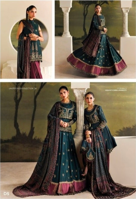 MARIA.B. SOIRÉE D5 Embroidered Unstitched Formal 3PC – Dark Teal & Maroon