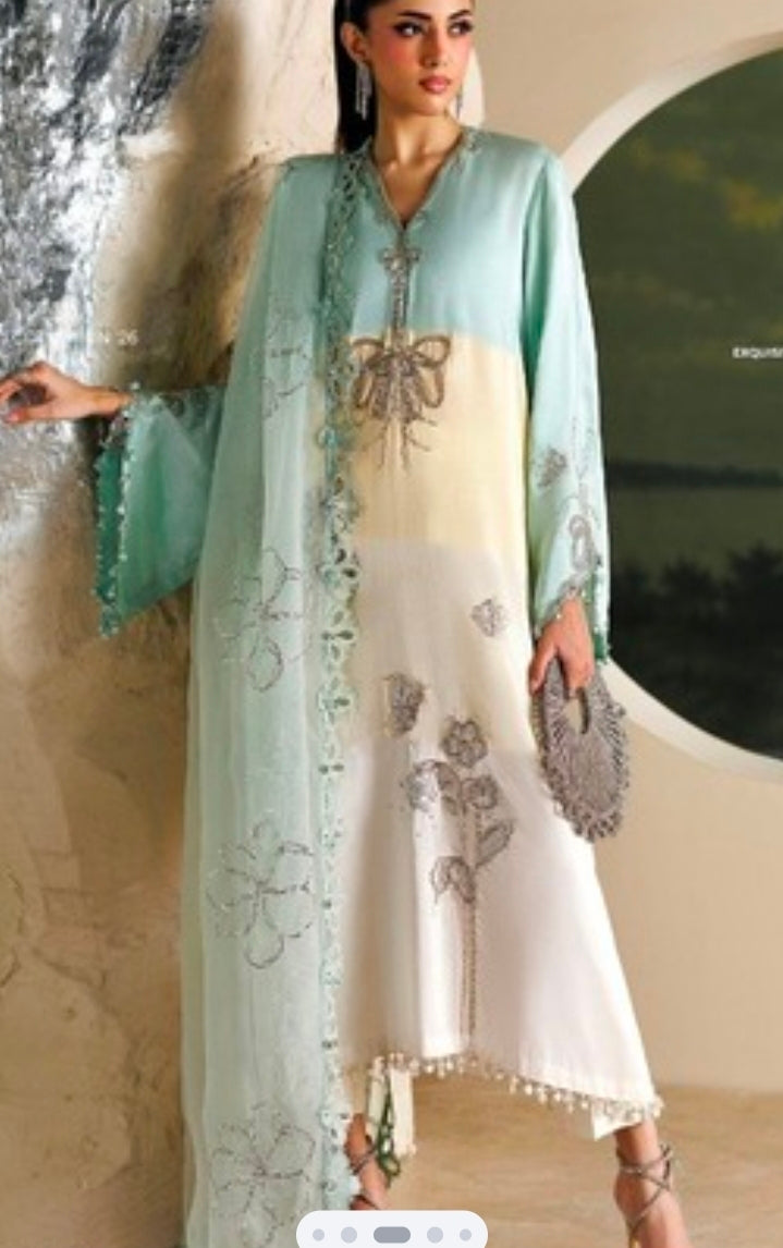 MARIA.B. SOIRÉE Unstitched Formal - D7 | Mint Green & Ivory