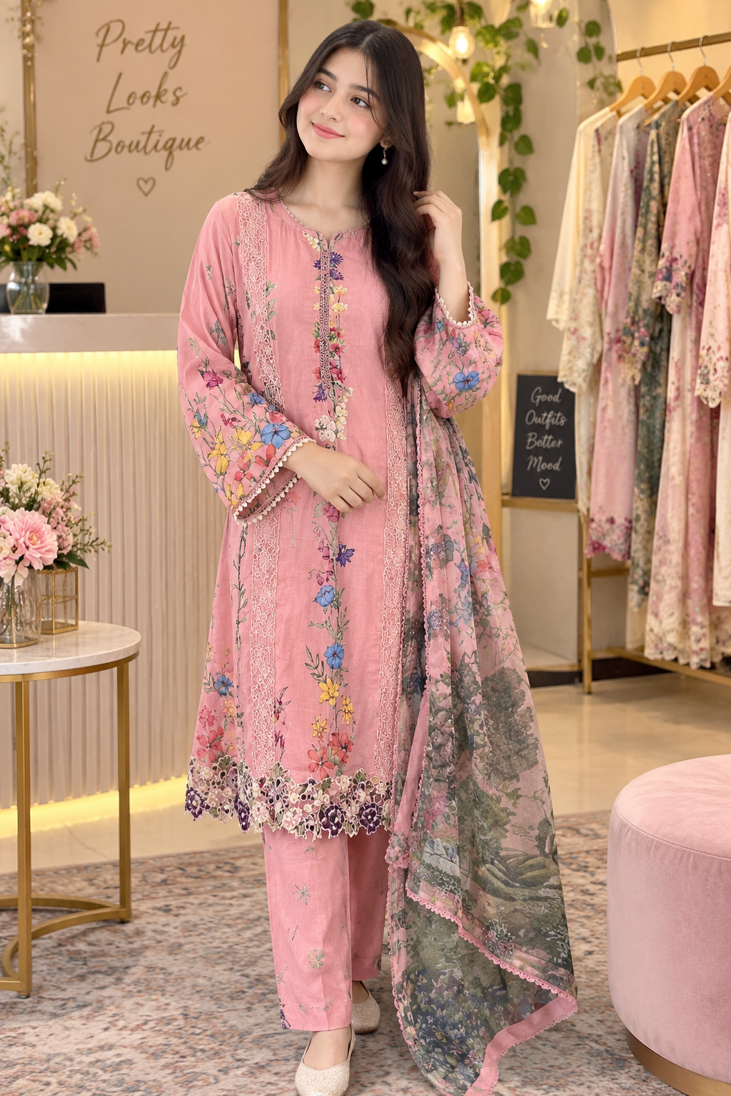 Mavi’s Pret Asifa Nabeel Floral Pink Luxury Lawn 3PC – Ready to Wear