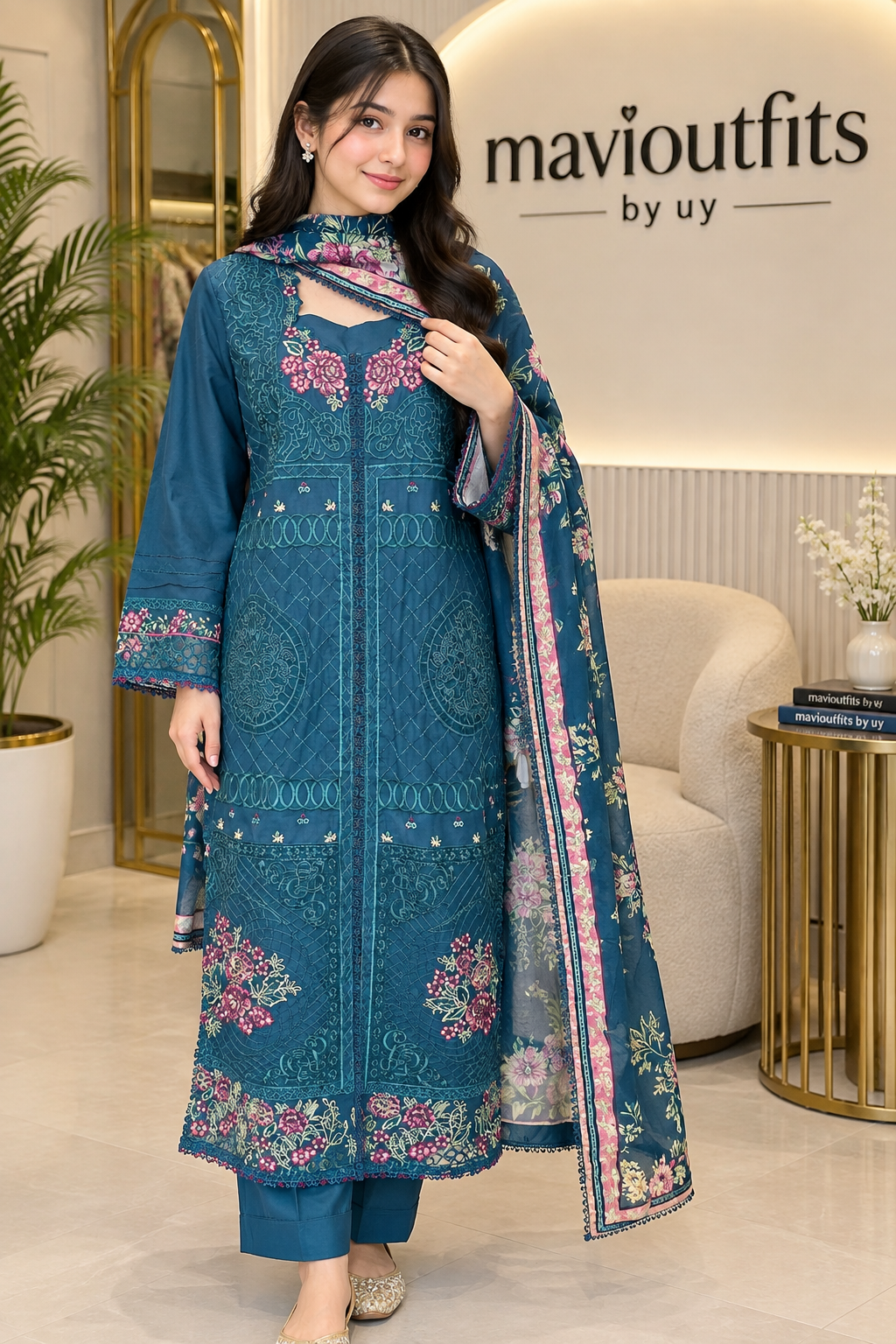 Mavi’s Pret Bin Ilyas Teal Blue 3PC | Ready to Wear