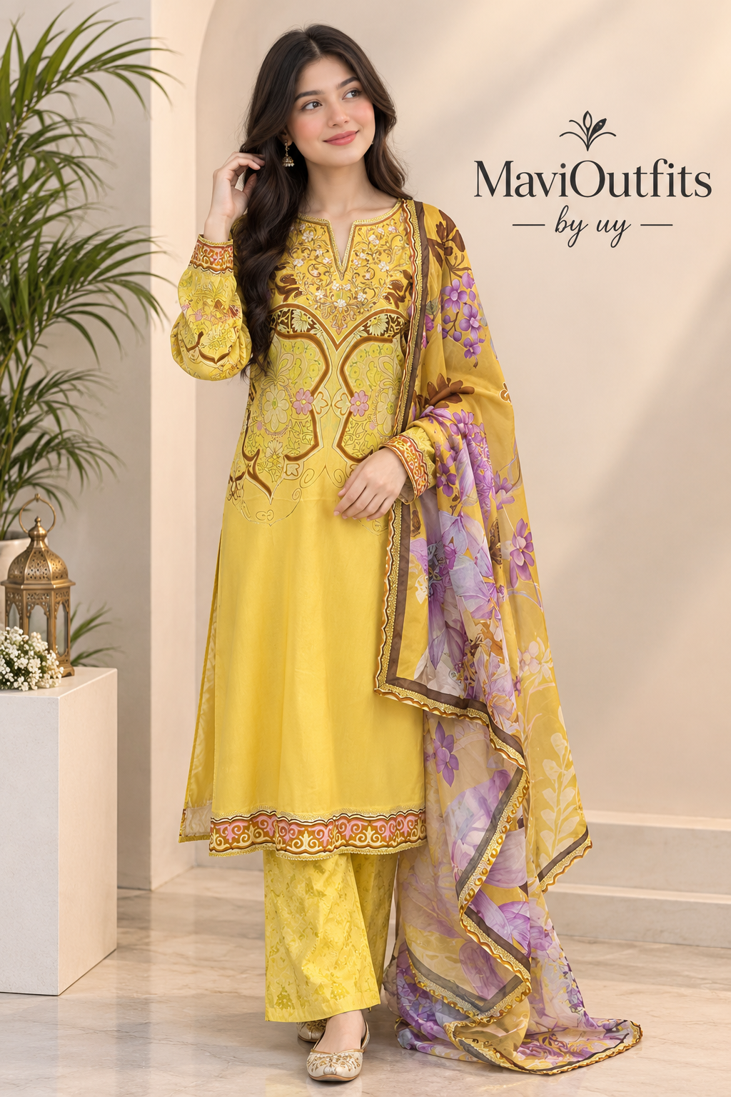 Mavi's Pret Mushq Mustard Yellow Luxury Lawn 3PC RTW | 100% Original