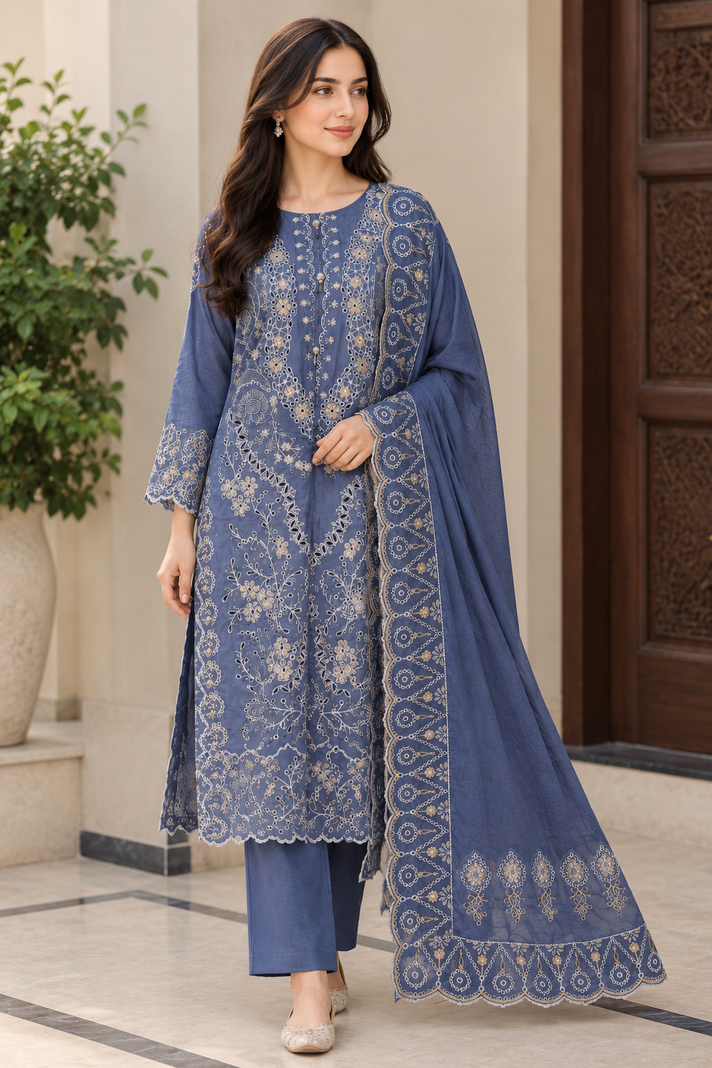 Mavi's Pret Mushq Cotton Satin 3-Piece Stitched Suit