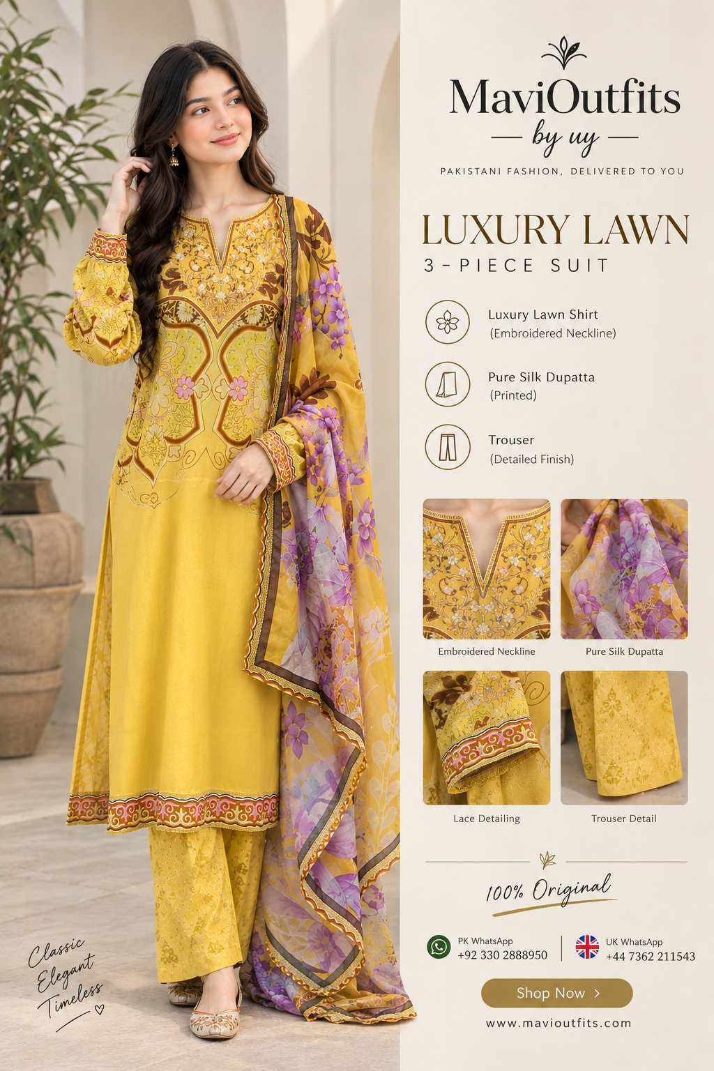 Mavi's Pret Mushq Mustard Yellow Luxury Lawn 3PC RTW | 100% Original