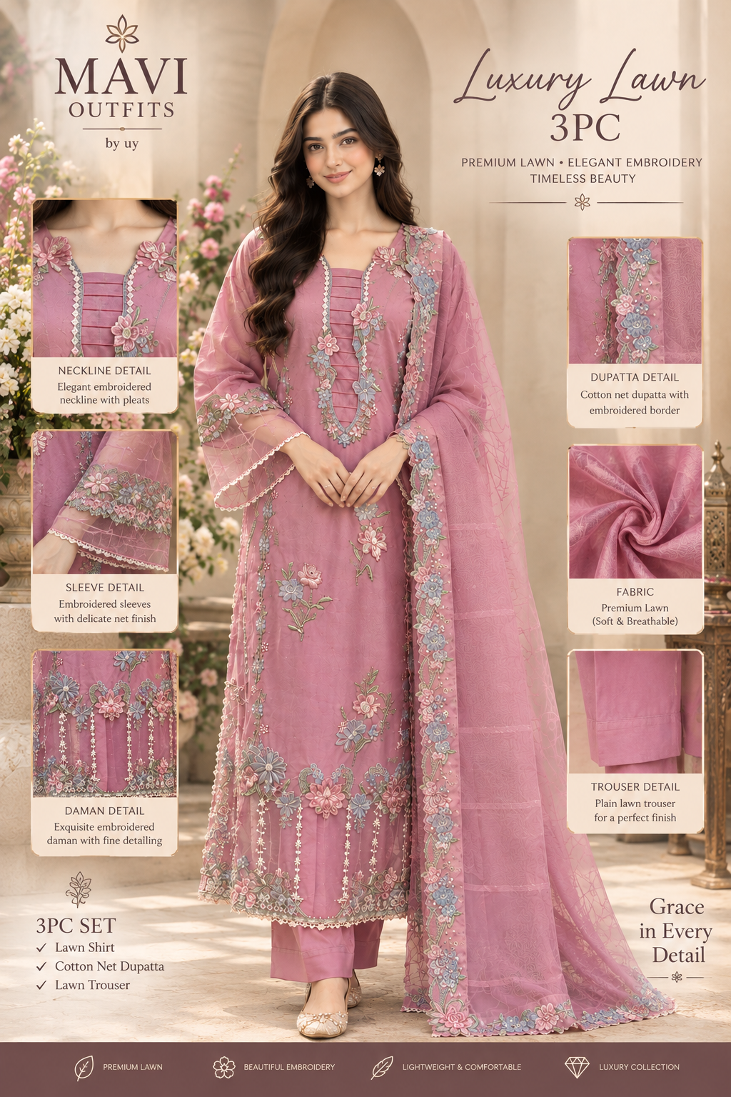 Mavi Pret Maryum Hussain Aesar Luxury Embroidered 3PC | Ready to Wear