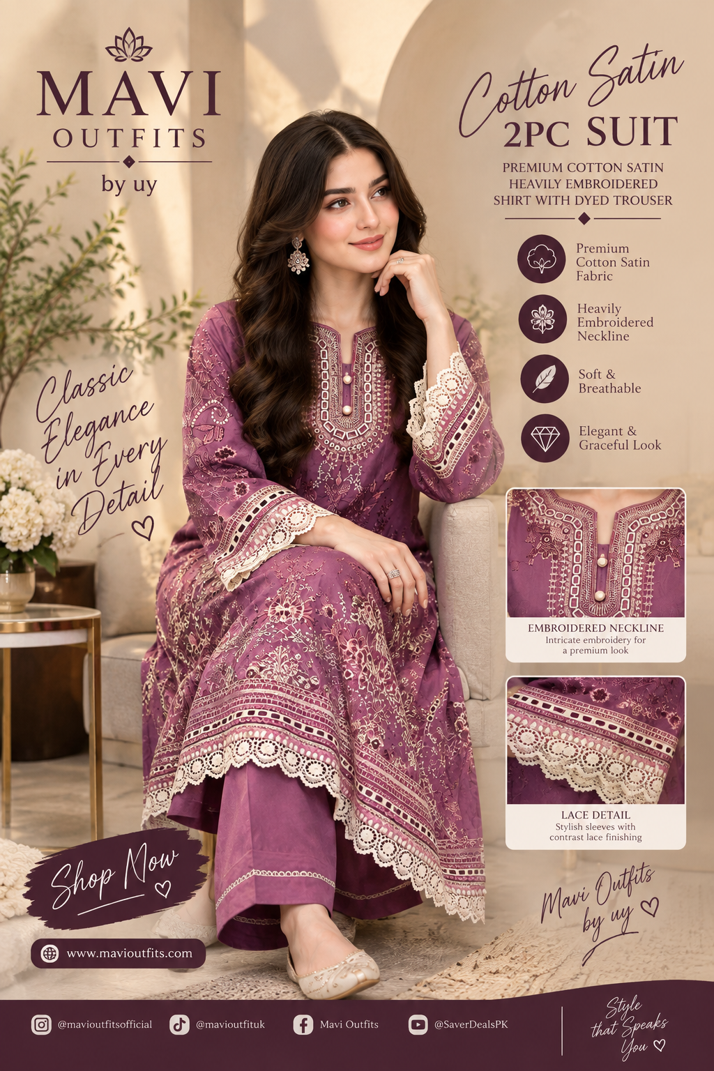 Mavi Pret Mushq Pink Cotton Satin 2PC RTW