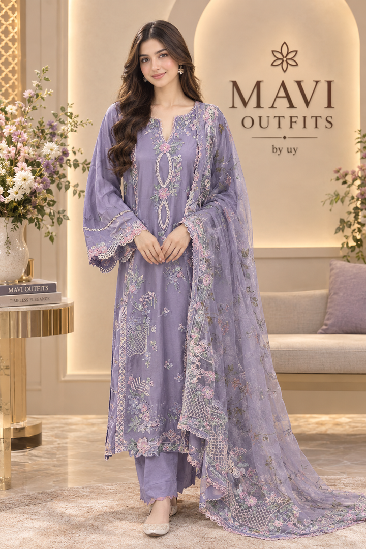 Mavi Pret Maryum Hussain Jasmine Luxury Embroidered Lawn 3PC | Ready to Wear