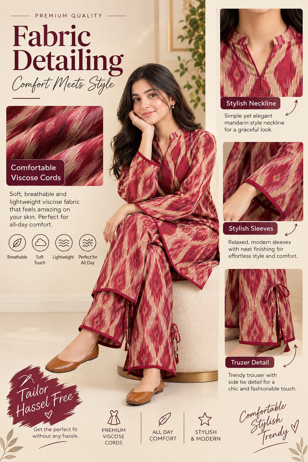 Mavi Premium Viscose Cords Co-Ord Set with Tie-Detail Trousers