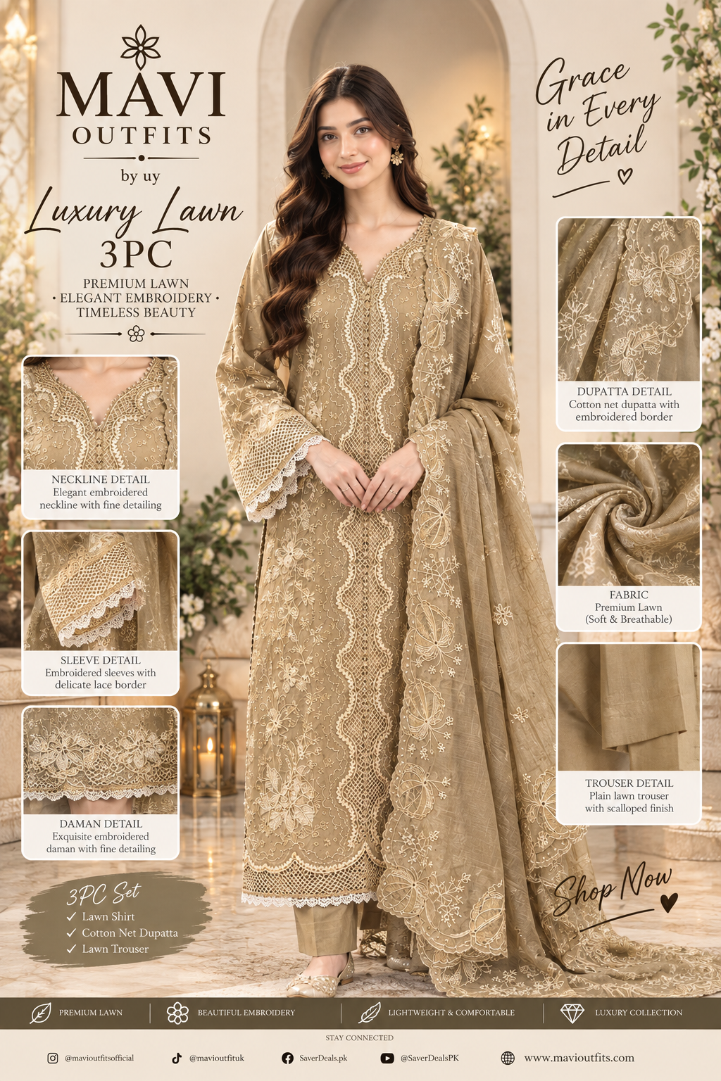 Mavi Pret BinIlyas 232-B Luxury Embroidered Lawn 3PC | Stitched Ready to Wear