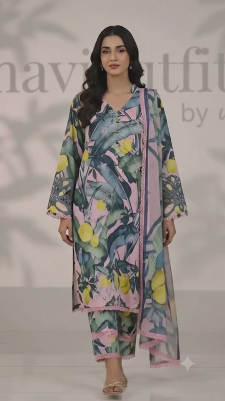Maria.B M.Prints Luxury Lawn 3PC Stitched Suit – Chikankari Embroidered | Mavi's Pret | 101% Original