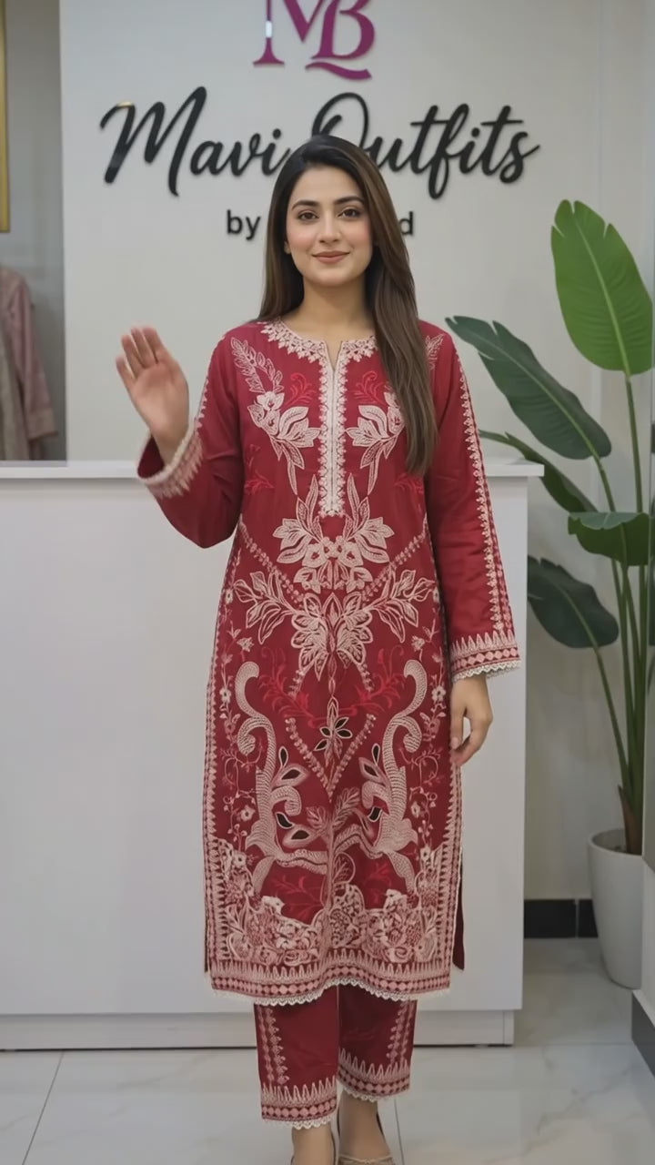 Mushq Luxury Lawn 2PC Stitched Suit – Laser Cut Embroidered | Mavi's Pret | 101% Original