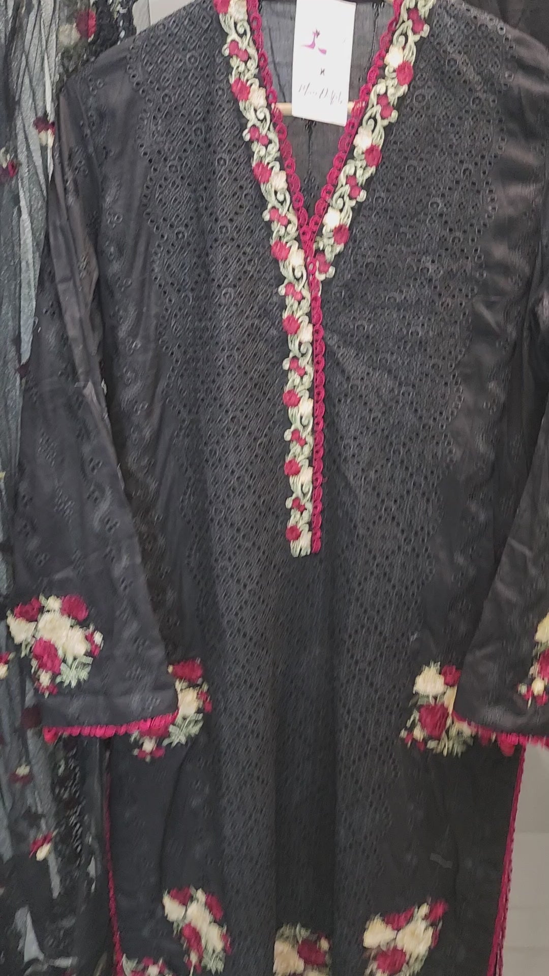 Mavi's Pret Luxury Full Chikankari 3PC Black | 100% Original
