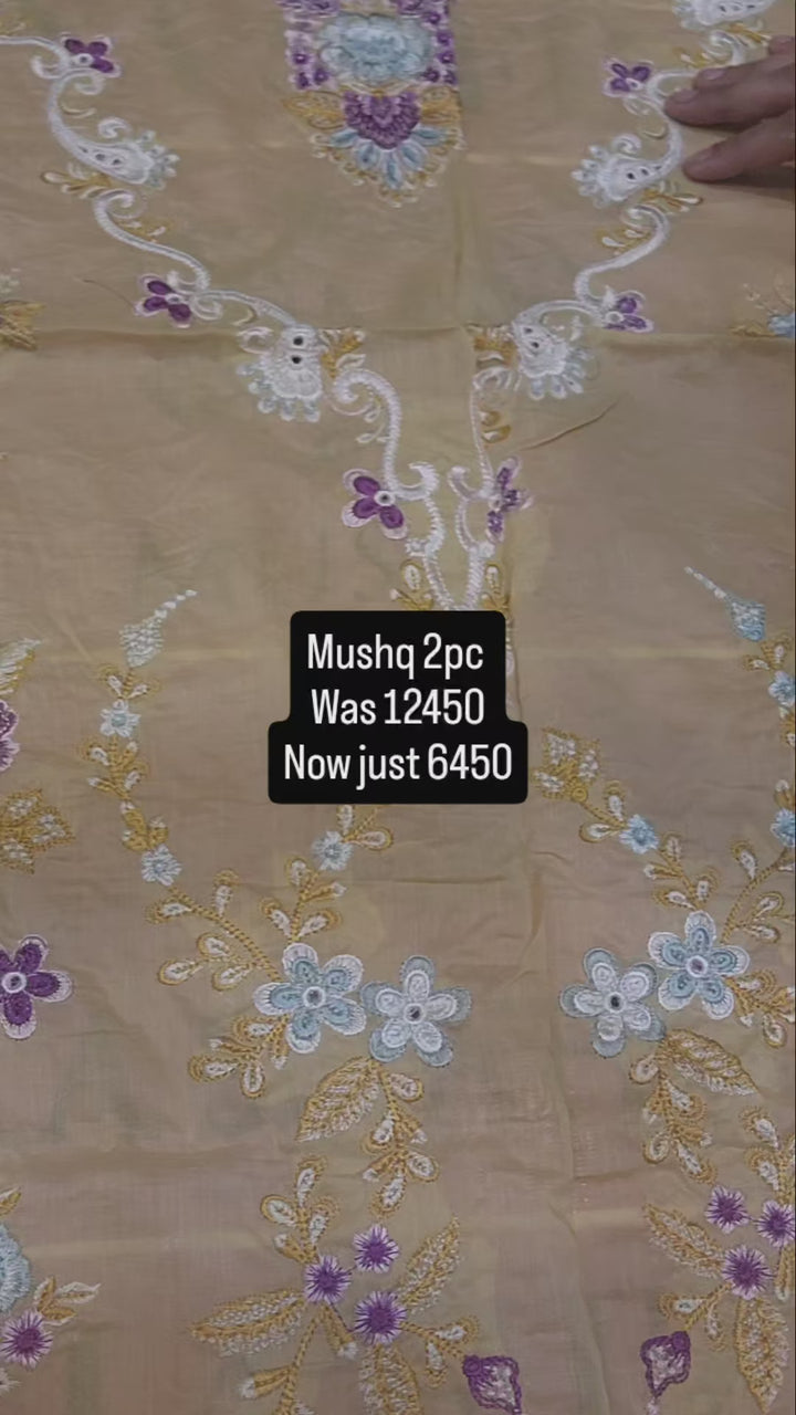 Mushq Luxury Lawn Yellow 2PC – Unstitched Embroidered | 101% Original