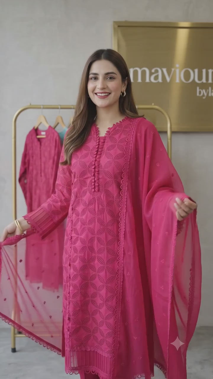 Mavi's Pret Mariab M.Luxe RTW Pink LF-401 | 3PC Chikankari Lawn
