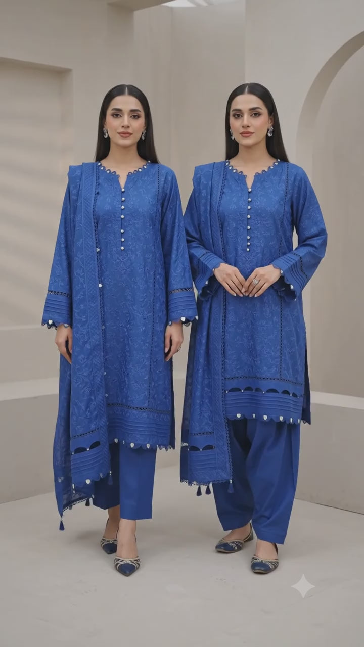 Maria.B M Luxe Blue Farshi Shalwar 3PC | Premium Ready To Wear | Original Designer Wear