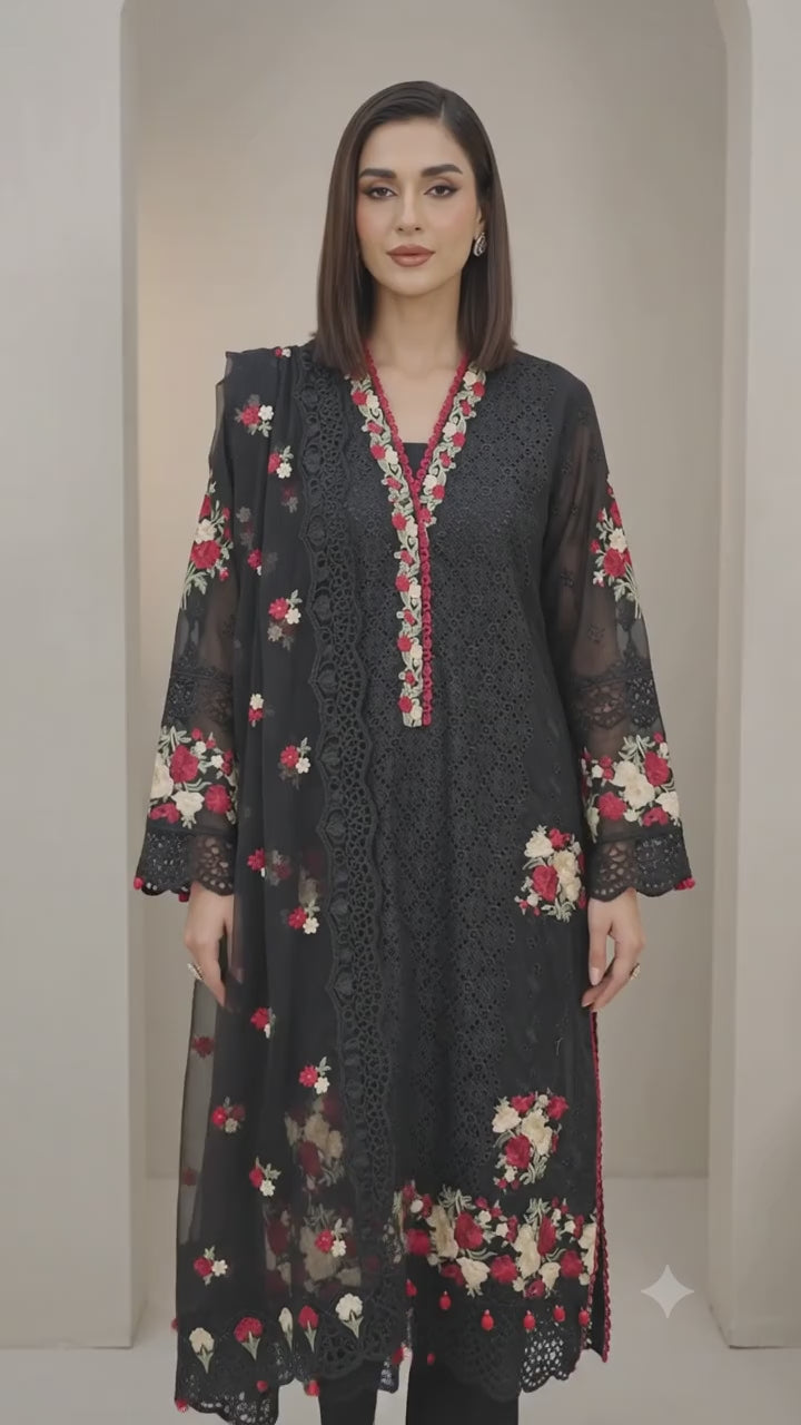 Mavi's Pret Luxury Full Chikankari 3PC Black | 100% Original