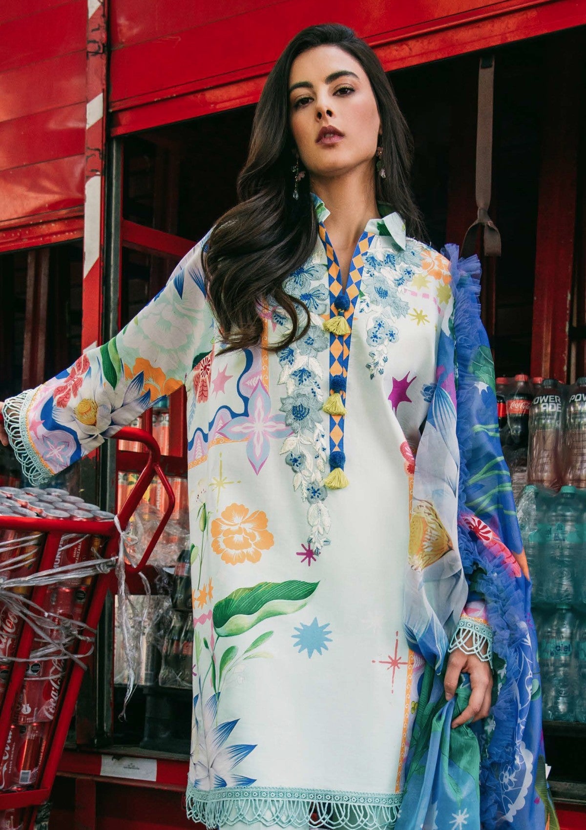 Lawn - Mushq - Hemline La Dolce Prints Vol-2 - HUN25#04B - Flaming Roses